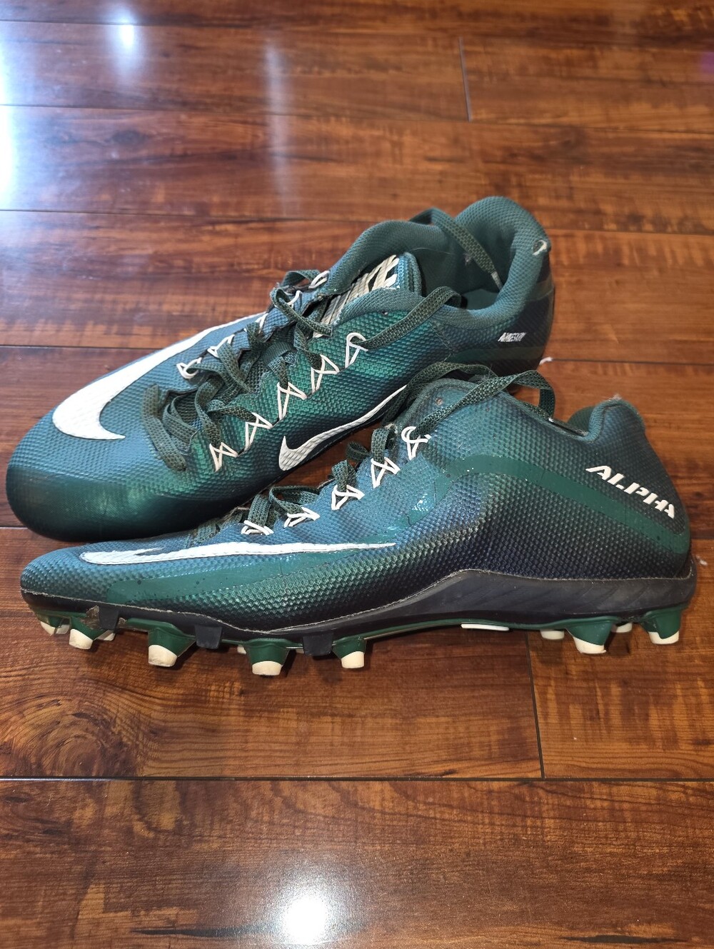 Nike Green and White Alpha Pro Cleats